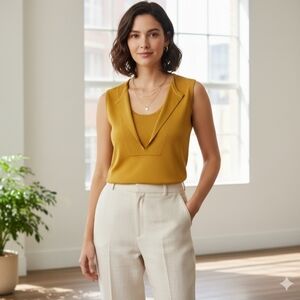 Akris Punto Sweater Womens 6 Yellow Orange Sleeveless